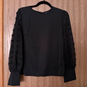 SHEIN Black Blouse with Textured Sleeves